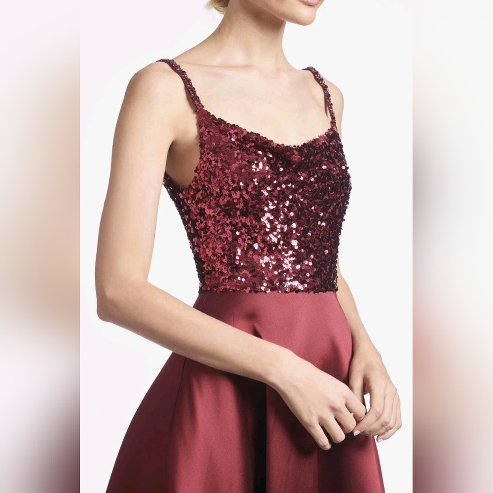 NWT Size 0 Sachin & Babi Emile Bordeaux Sequin Embellished Spaghetti Straps Midi